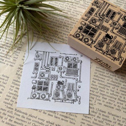 【ラバースタンプ】室外機アパート壁面はんこ